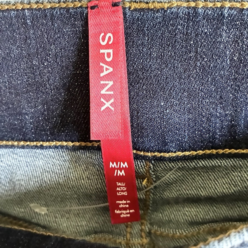 Spanx Pull On High Rise Flare Jeans Tummy Control Dark Wash Medium Tall Long - Picture 5 of 7